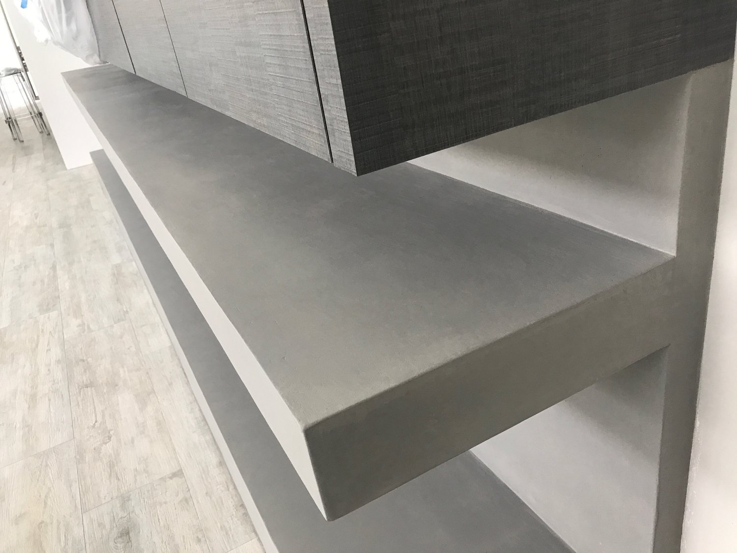 Microcement furniture and worktops shelves seamless furniture leeds uk